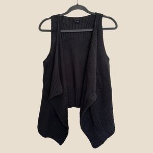 Theory Womens Medium Dark Gray Draped Chunky Knit Open Front Sweater Vest